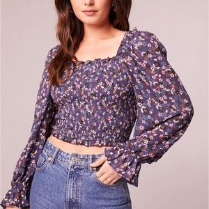 NEW Band of Gypsies Band of the free Agathe Purple Floral Smocked Top Viscose L